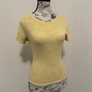 Destined Sunny Pastel Yellow Ribbed Women's Tee Size Small Spring Casual